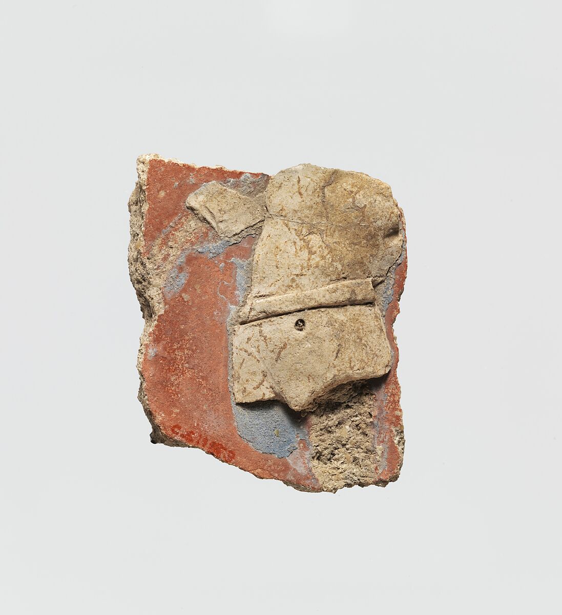 Stucco fragment with male torso, Stucco, paint 