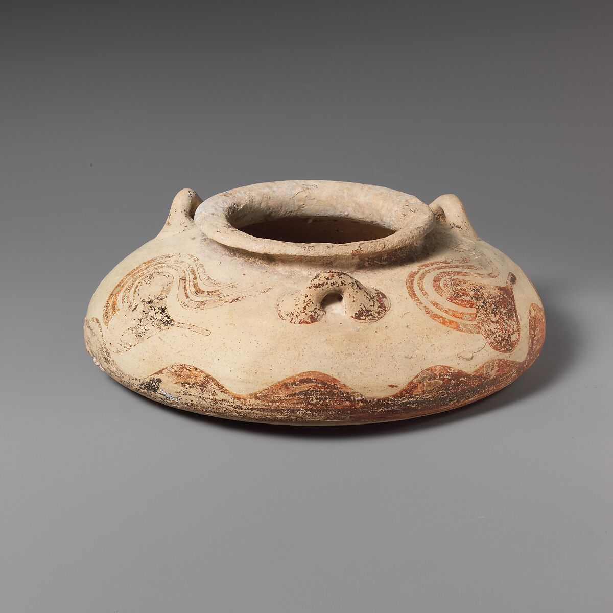 Terracotta squat alabastron (jar), Terracotta, Mycenaean 