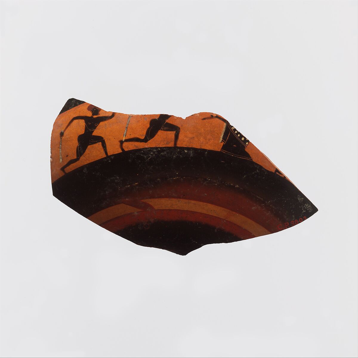 Fragment of a kylix: band-cup (drinking cup), Attributed to Elbows Out, Terracotta, Greek, Attic 