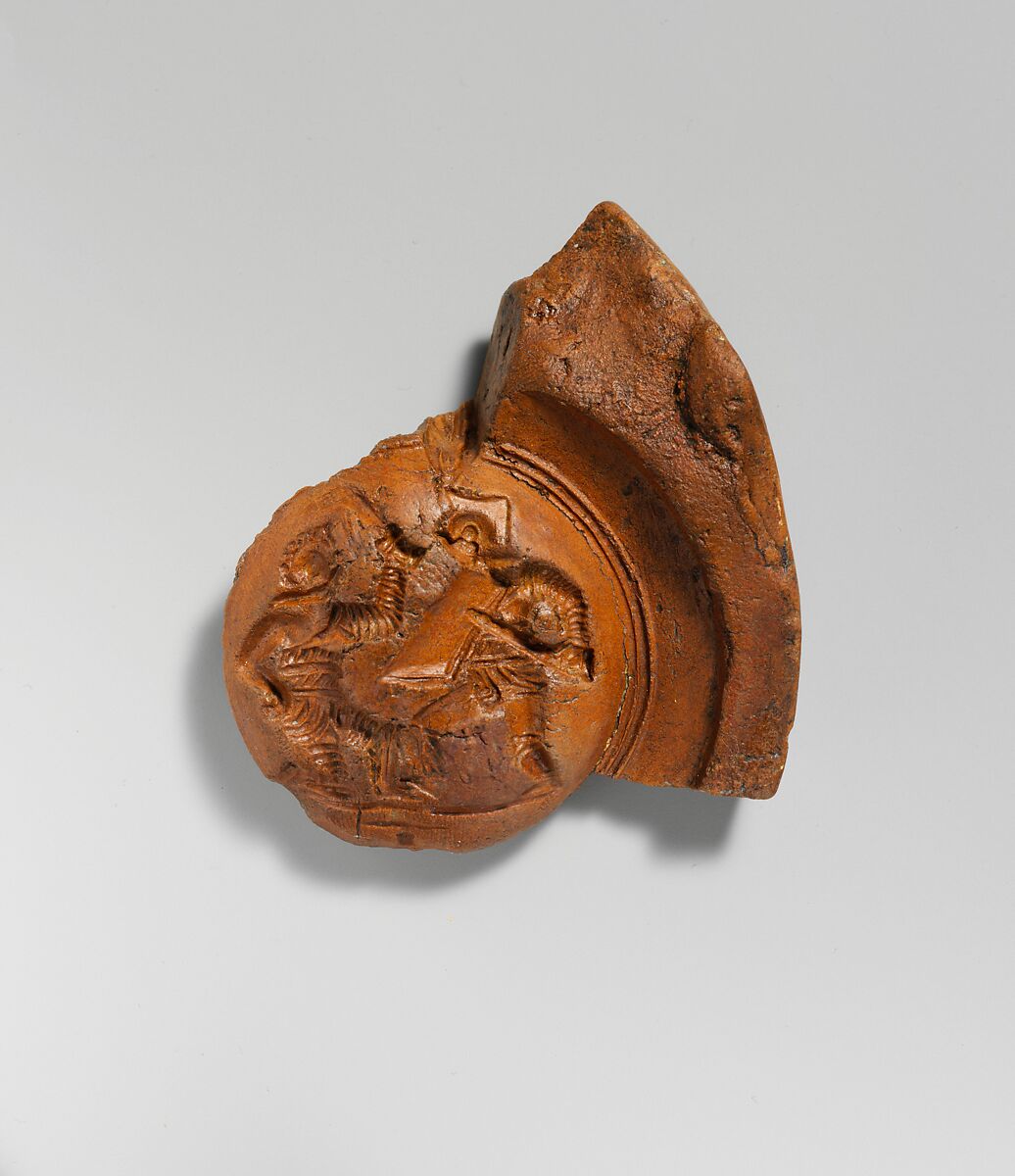 Terracotta lamp mold, Terracotta, Roman 