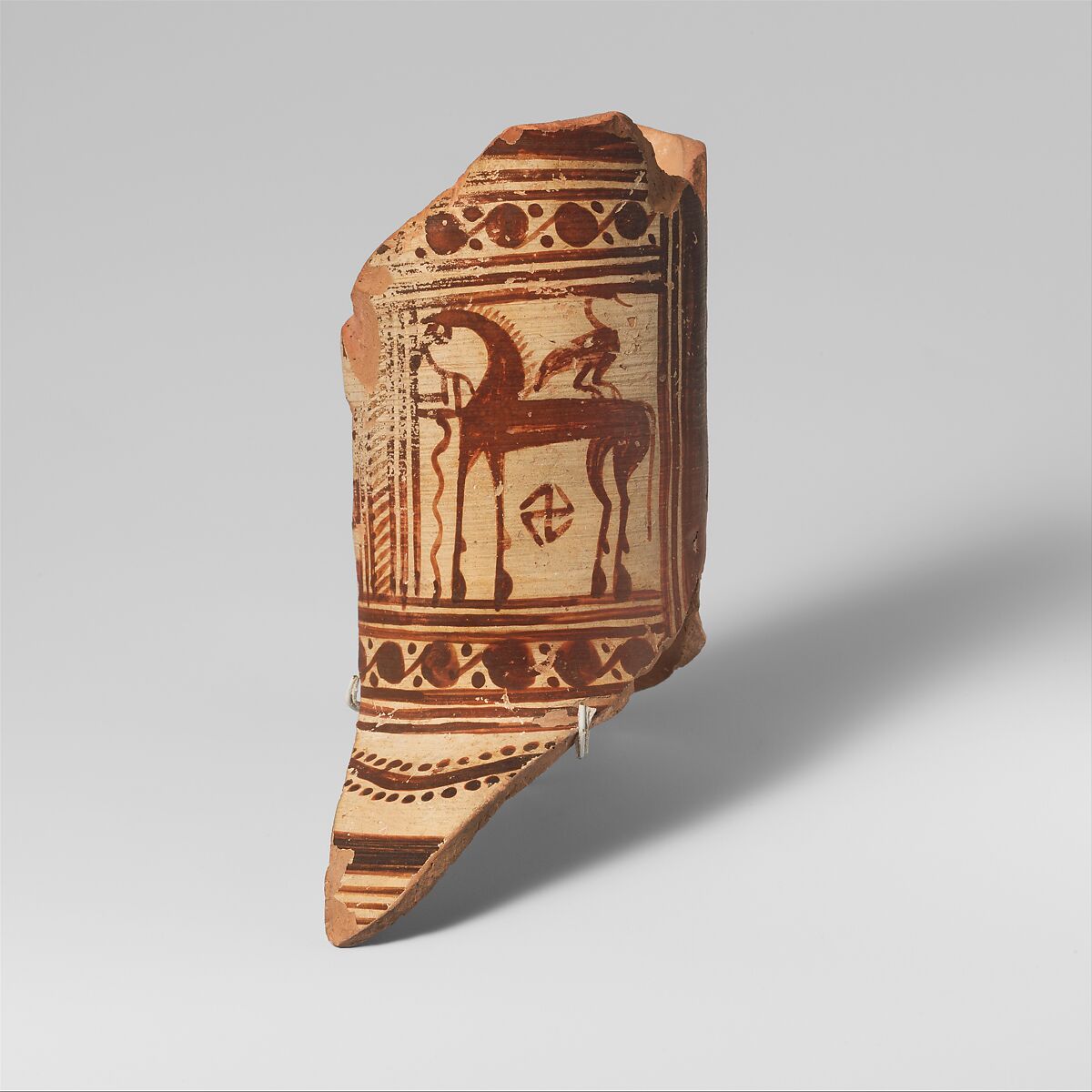 Fragment of a terracotta oinochoe (jug), Attributed to the Cesnola Painter, Terracotta, Greek, Euboean 