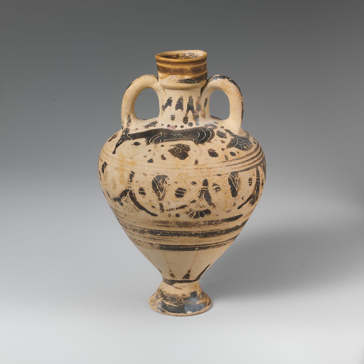 Terracotta amphoriskos (oil flask), Terracotta, Greek, Corinthian 