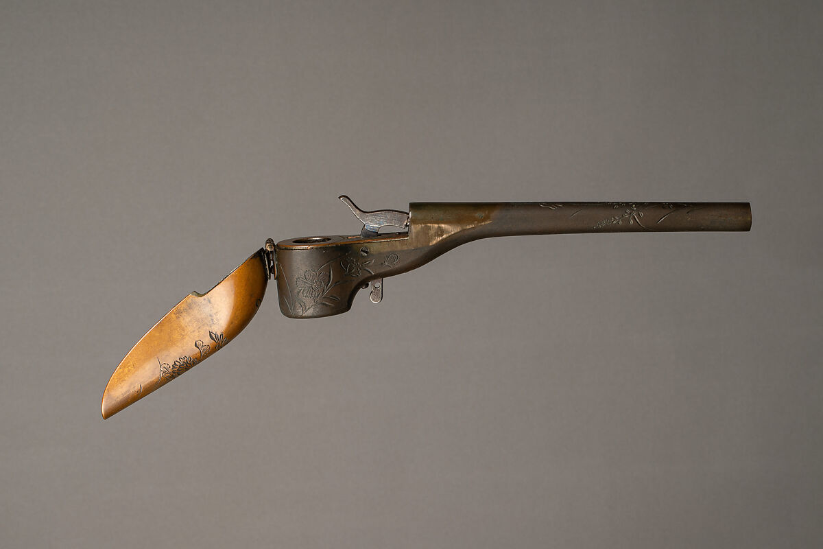 Combination Pen Case and Pistol, Bronze, Japanese