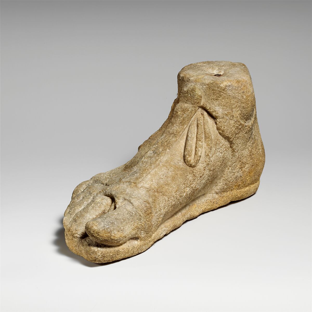 Limestone right foot, White marble, probably Parian, Cypriot 
