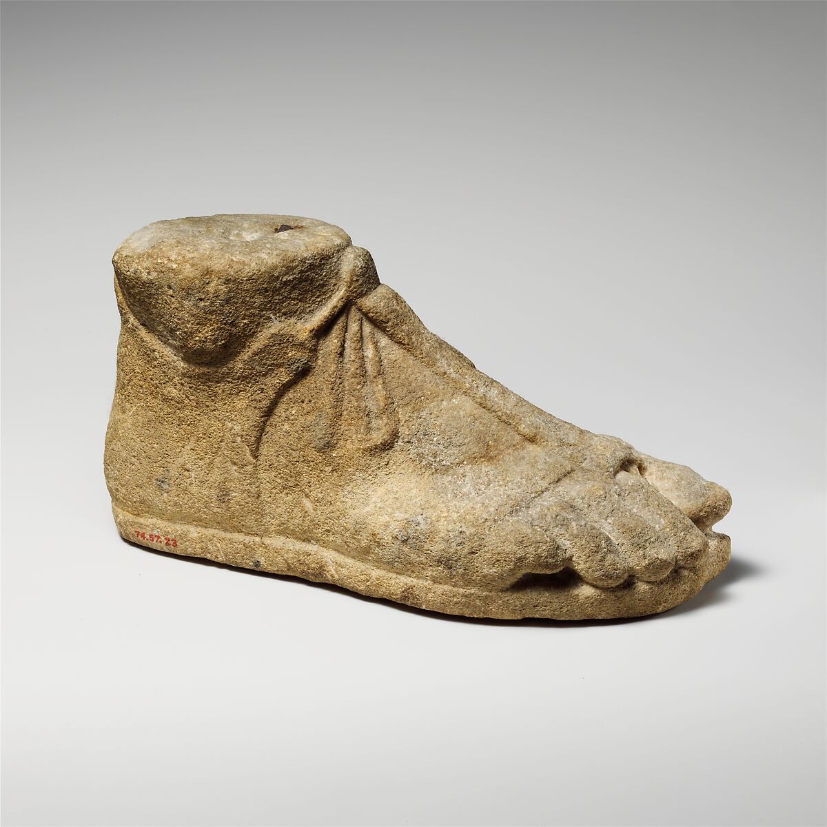 Limestone right foot, White marble, probably Parian, Cypriot