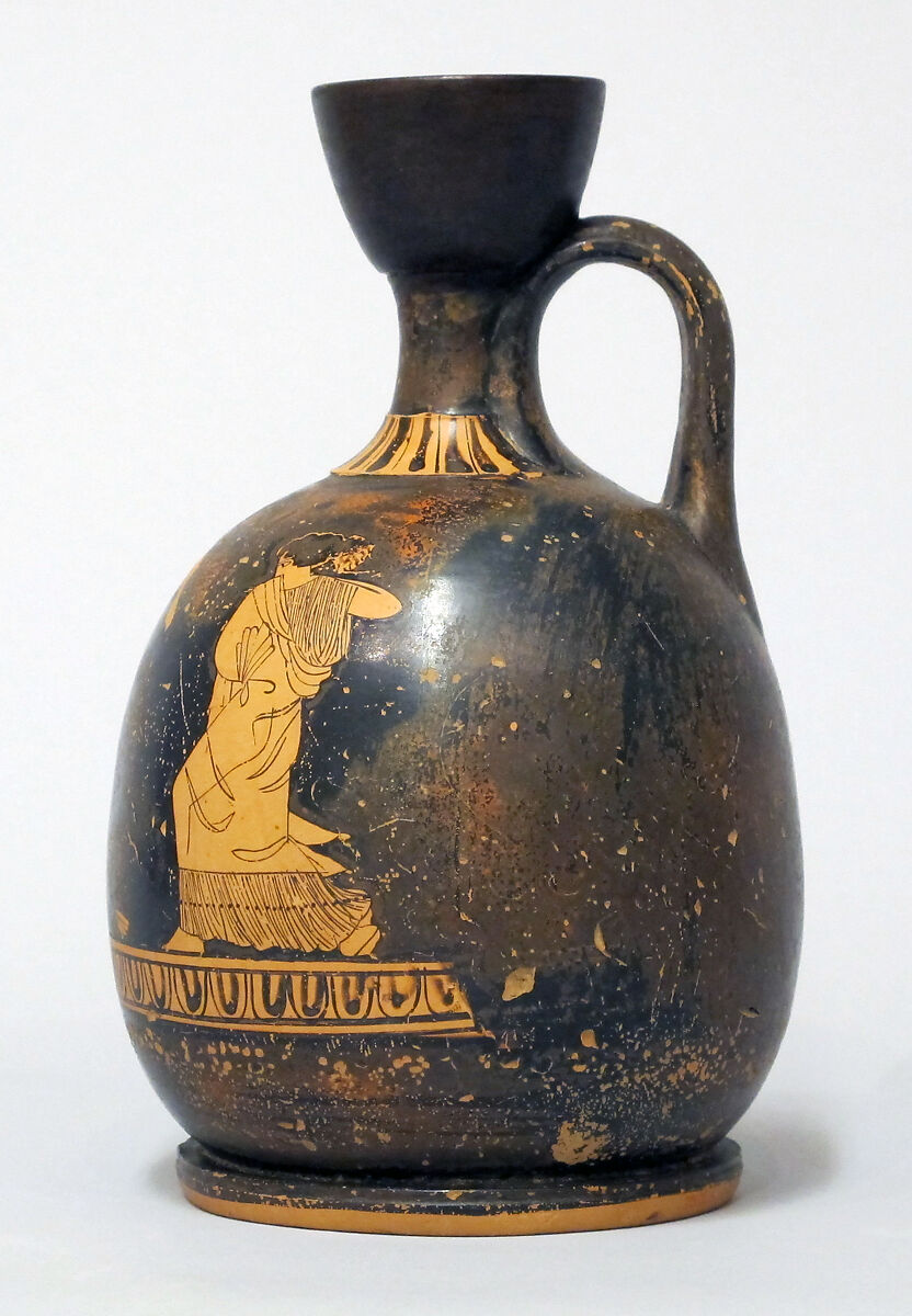 Terracotta squat lekythos (oil flask), Terracotta, Greek, Attic