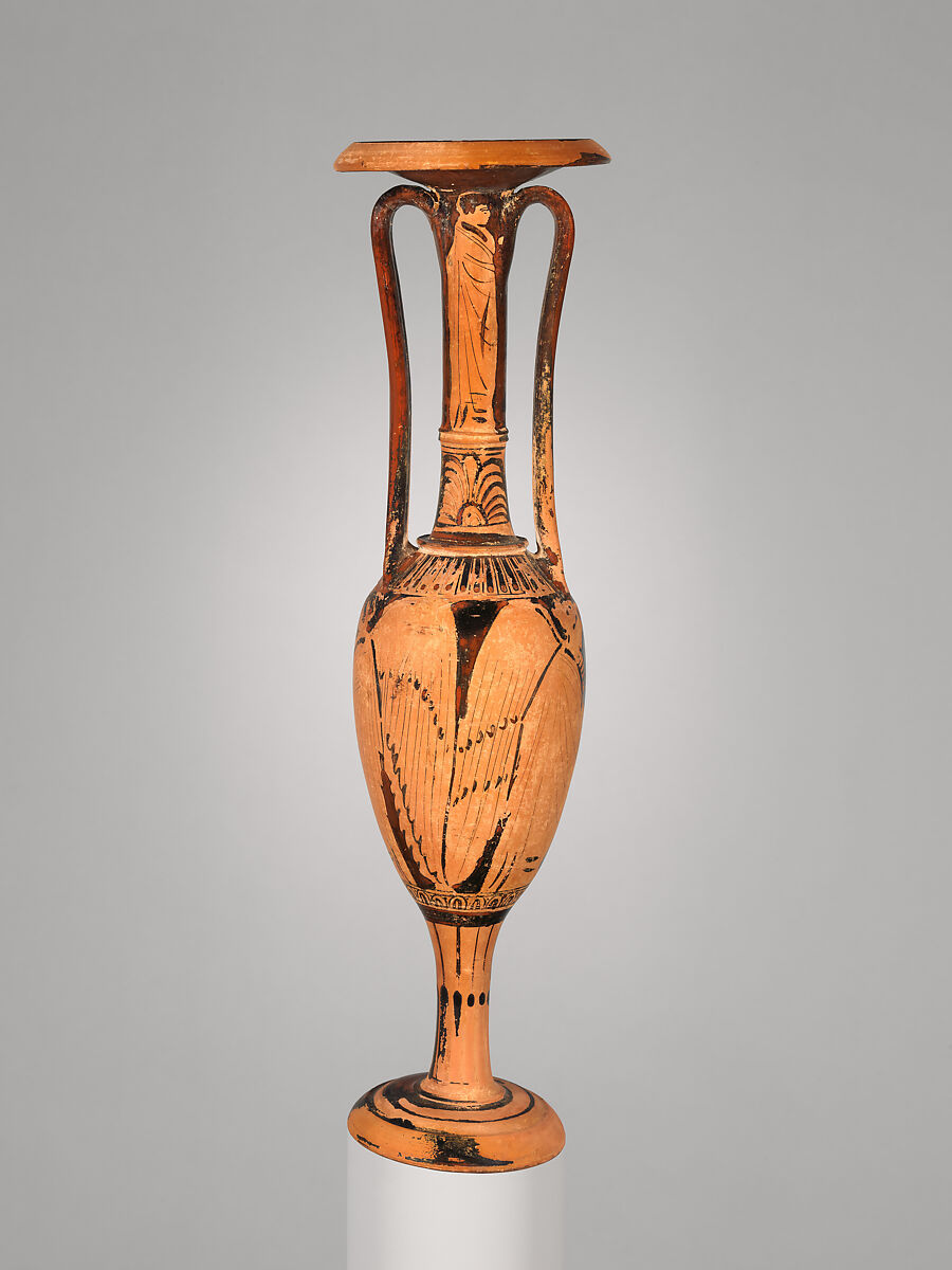 Terracotta loutrophoros (ceremonial vase for water), Terracotta, Greek, Attic