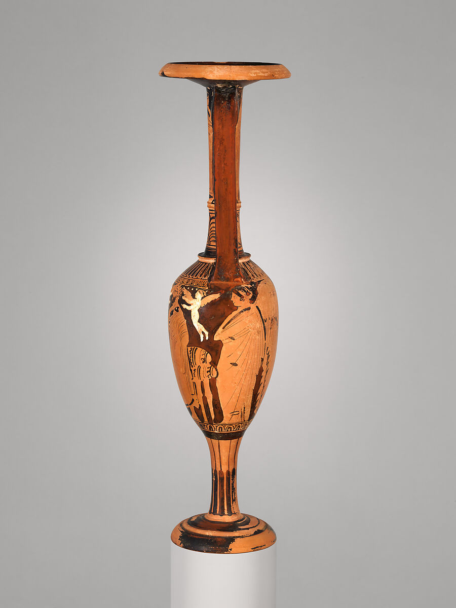 Terracotta loutrophoros (ceremonial vase for water), Terracotta, Greek, Attic