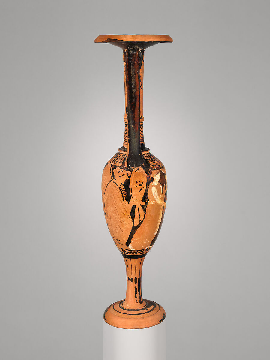 Terracotta loutrophoros (ceremonial vase for water), Terracotta, Greek, Attic