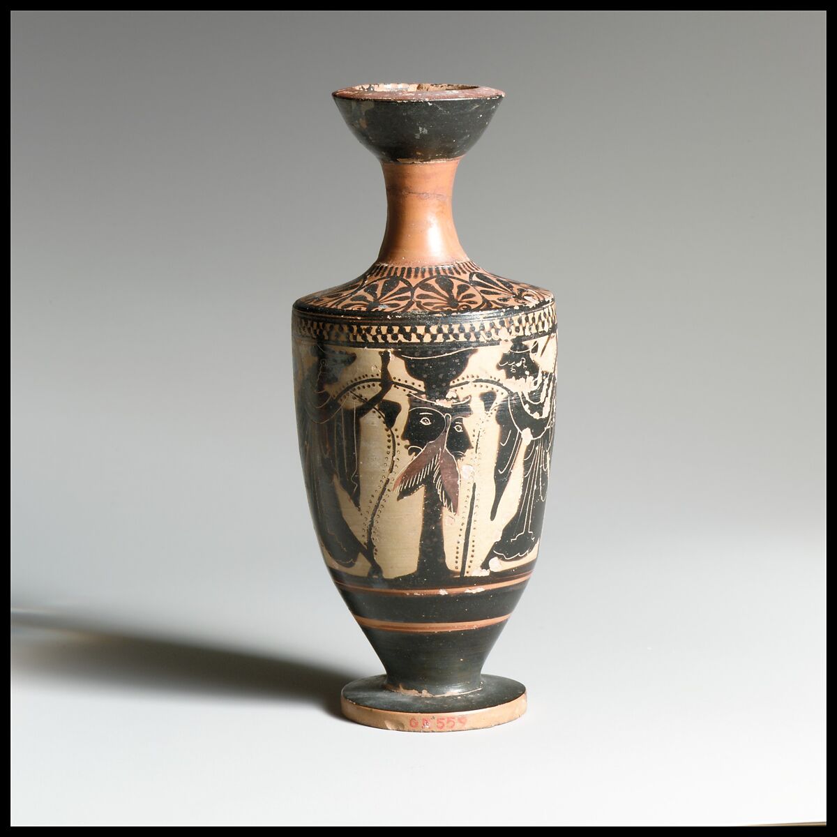 Terracotta lekythos (oil flask), Attributed to the Marathon Painter, Terracotta, Greek, Attic