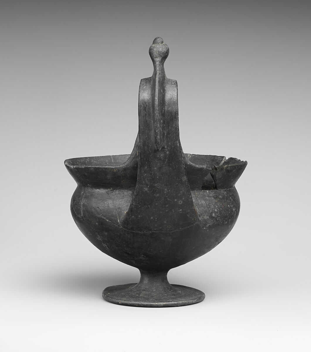 Terracotta stemmed kyathos (single-handled cup), Terracotta, Etruscan