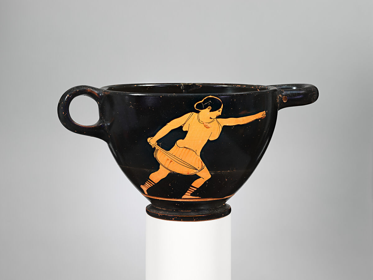 Terracotta skyphos (deep drinking cup), Attributed to the Pan Painter, Terracotta, Greek, Attic 