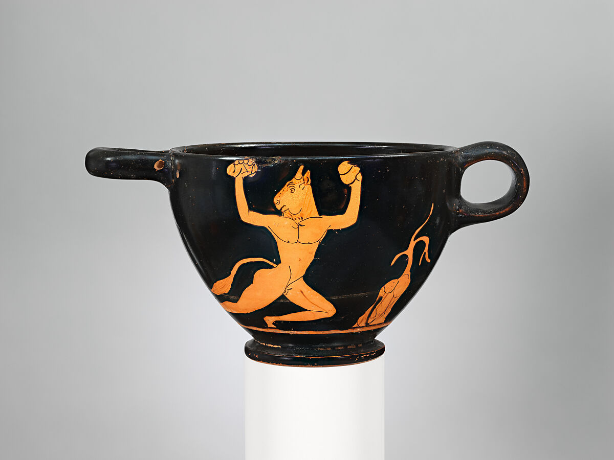Terracotta skyphos (deep drinking cup), Attributed to the Pan Painter, Terracotta, Greek, Attic