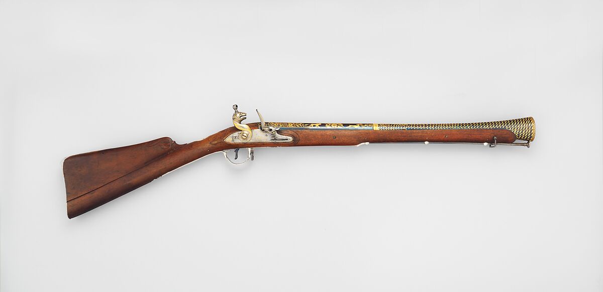 Flintlock Blunderbuss, Steel, wood, gold, silver, Indian, Seringapatam 