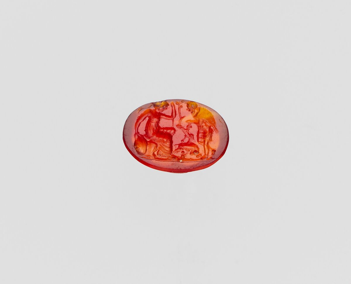 Carnelian oval engraved gem, Carnelian, Roman