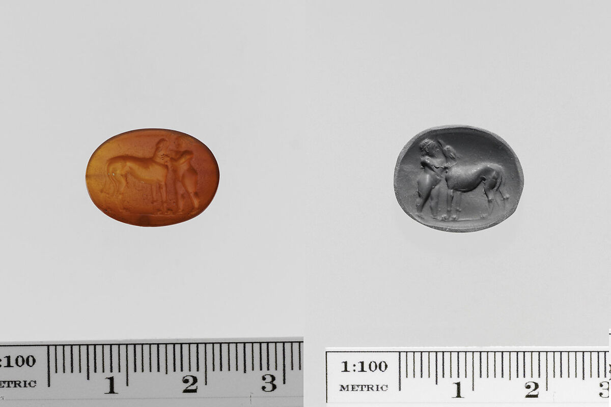 Carnelian scaraboid seal, Carnelian, Greek