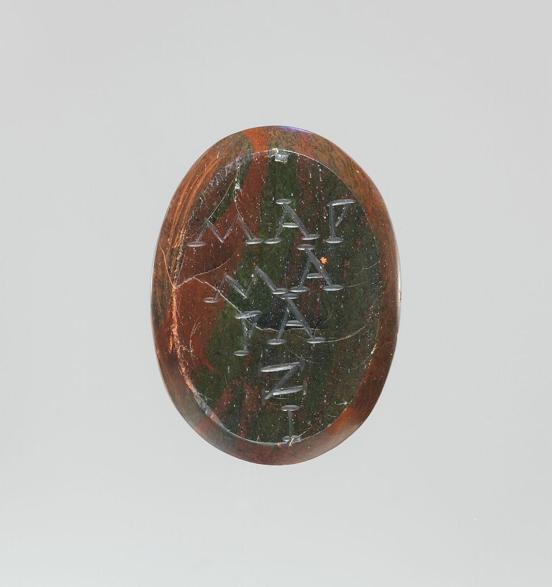Jasper intaglio: Harpocrates riding a lion, Jasper, red and green, Roman