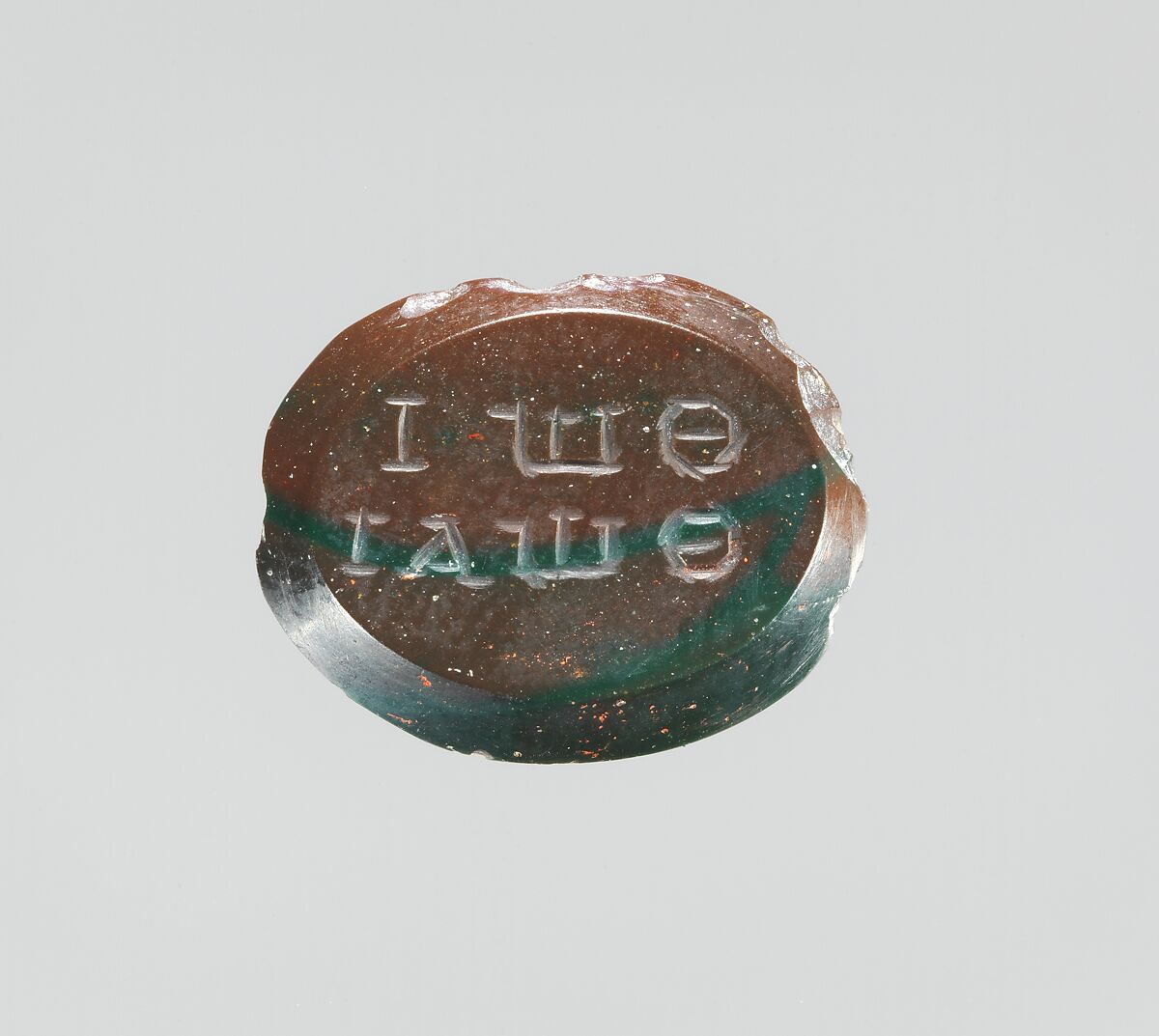 Jasper intaglio: Harpocrates seated on lotus in papyrus boat, Jasper, green, Roman