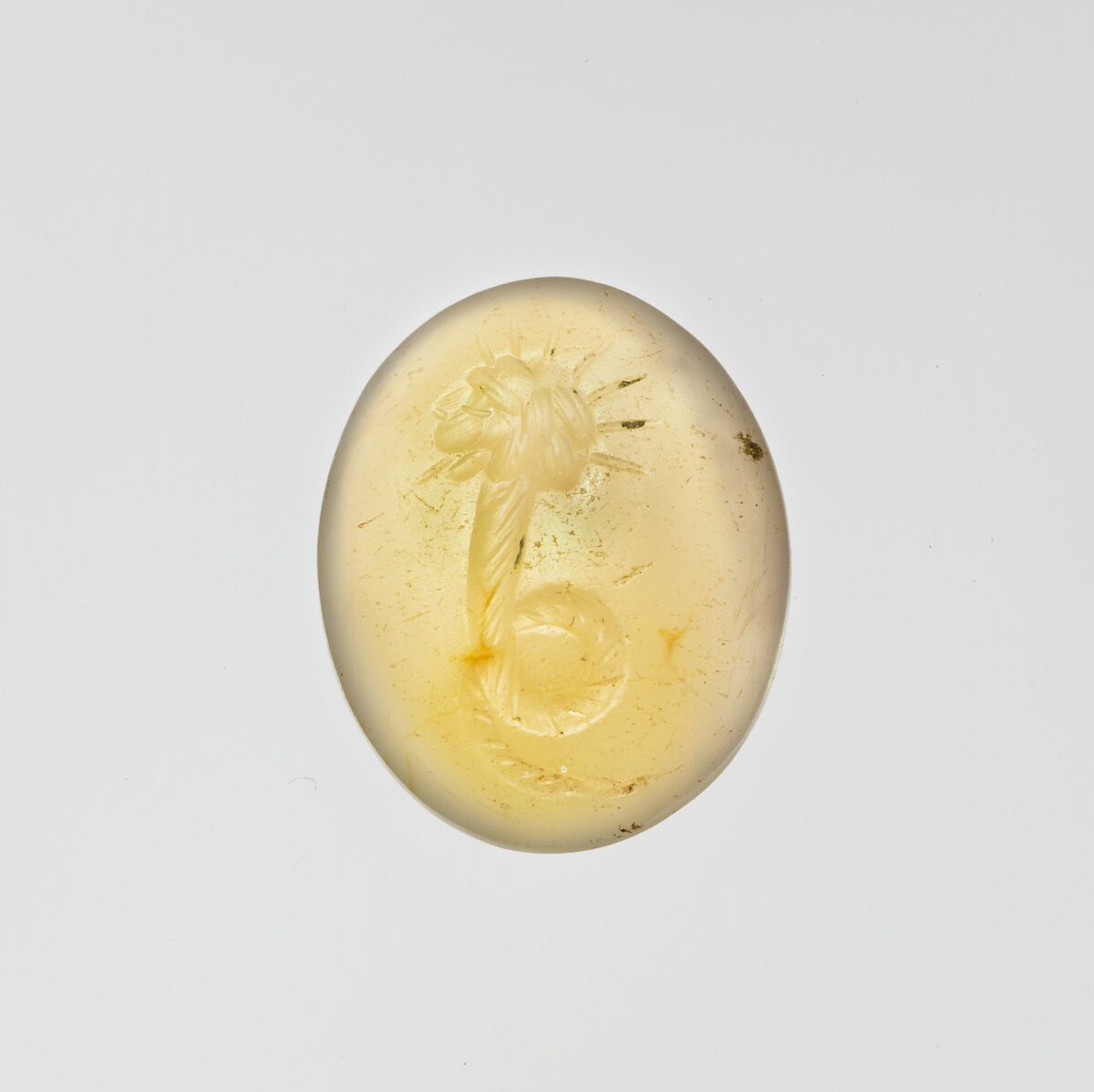 Chalcedony intaglio: Lion-headed serpent, Chalcedony, Roman 