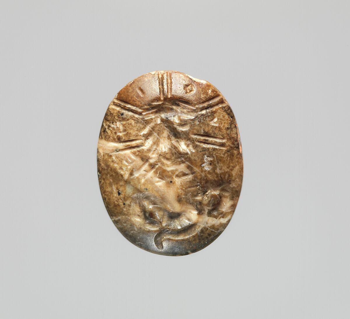 Steatite intaglio: Lion-headed serpent, Steatite, Roman 