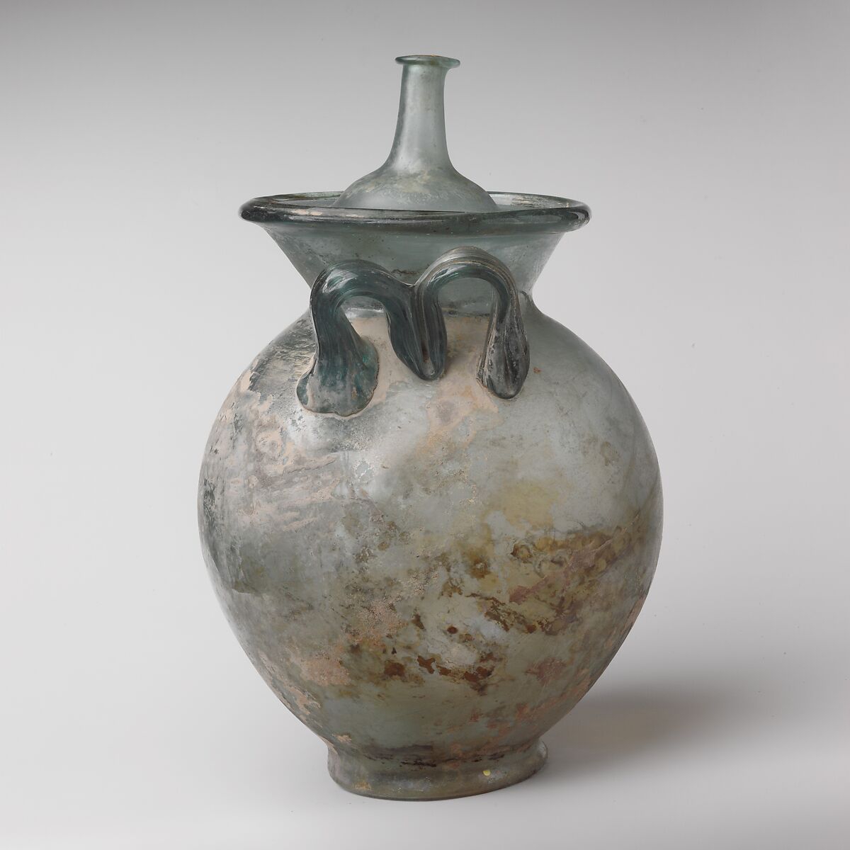 Glass cinerary urn with lid, Glass, Roman