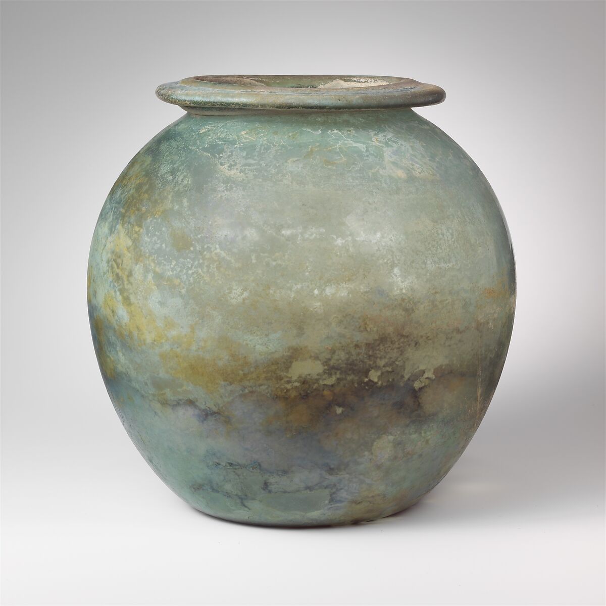 Glass cinerary urn (olla), Glass, Roman 