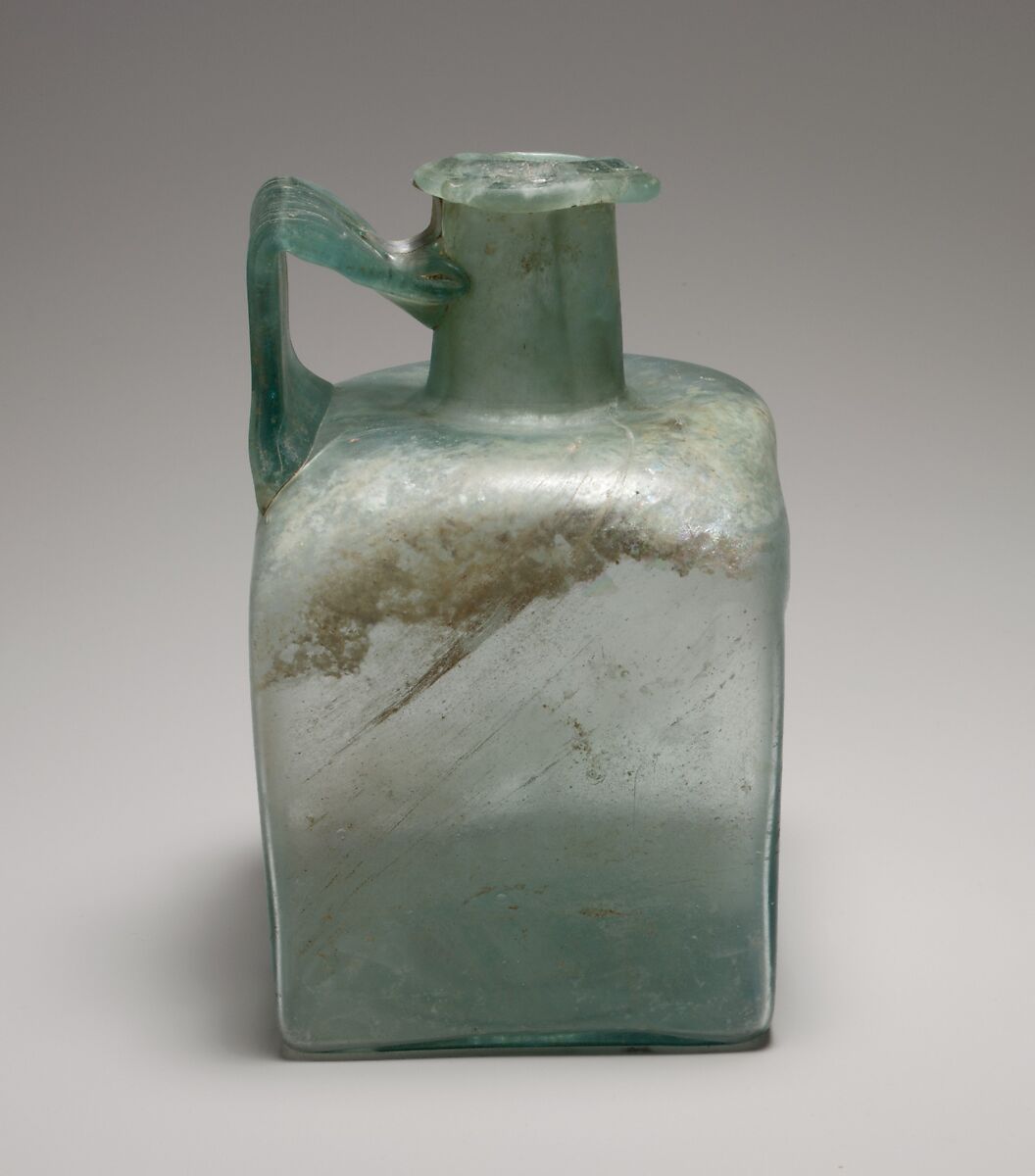 Glass square bottle, Glass, Roman 