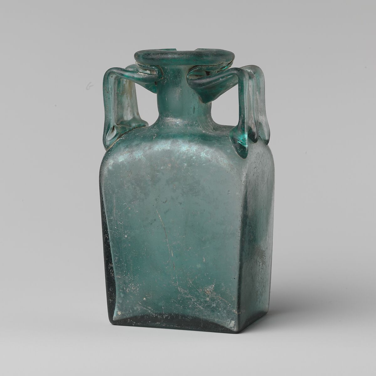 Glass rectangular bottle, Glass, Roman 