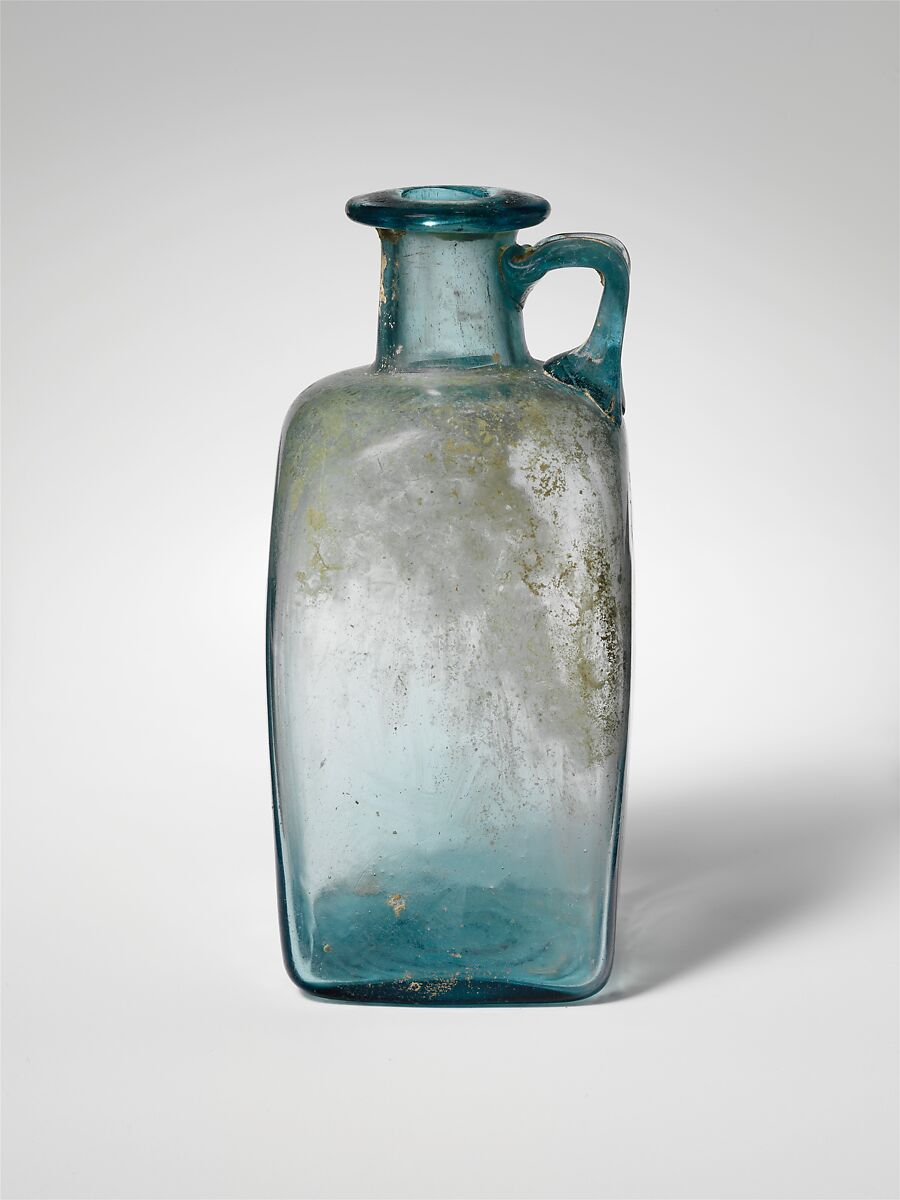 Glass square bottle, Glass, Roman