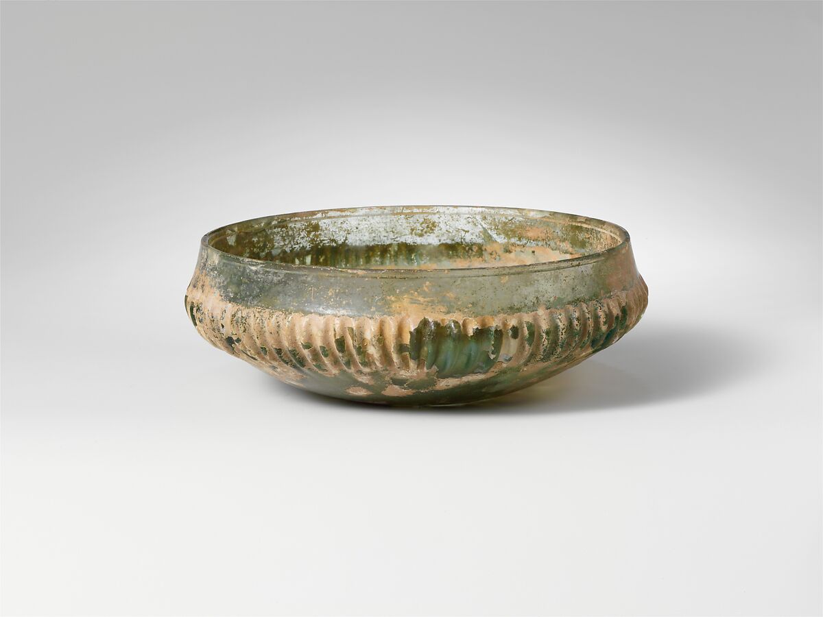 Glass ribbed bowl, Glass, Roman 