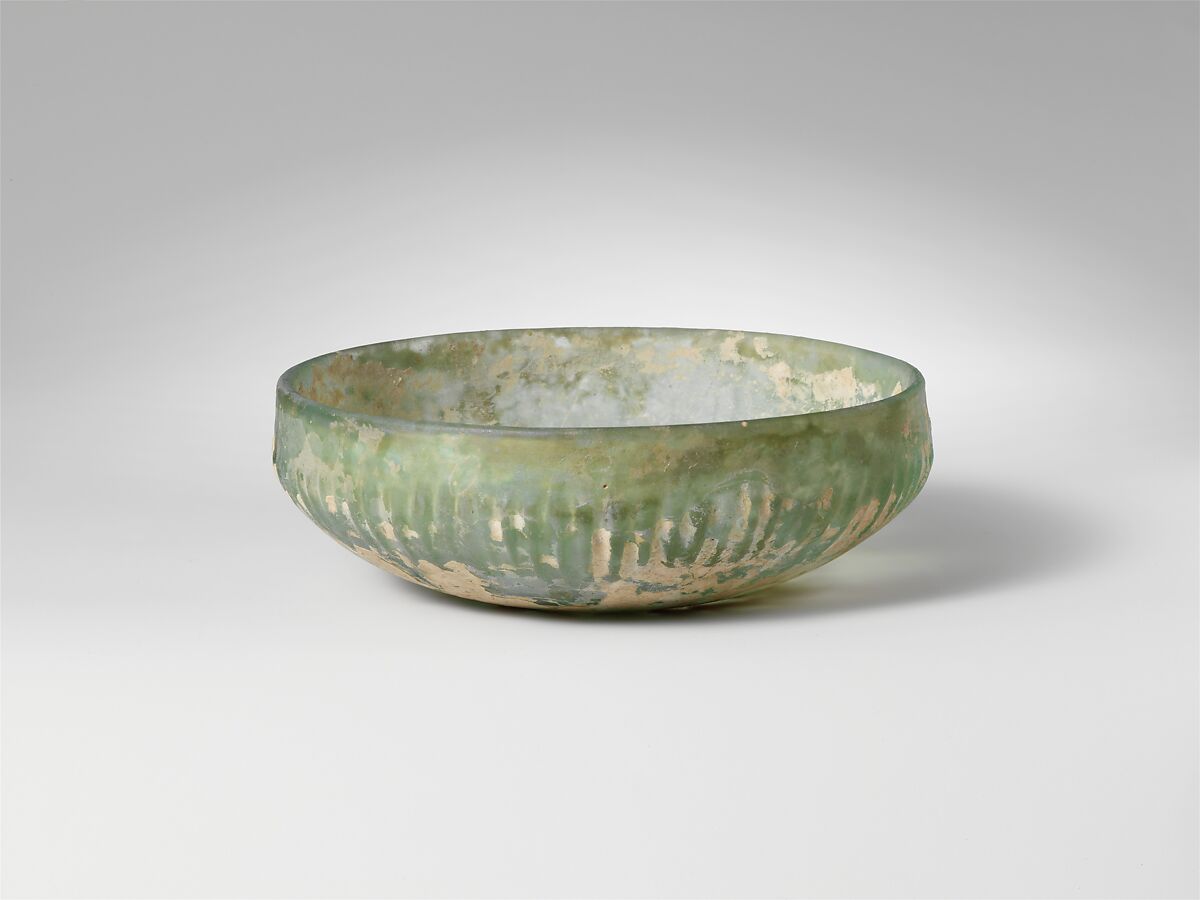 Glass ribbed bowl, Glass, Roman 