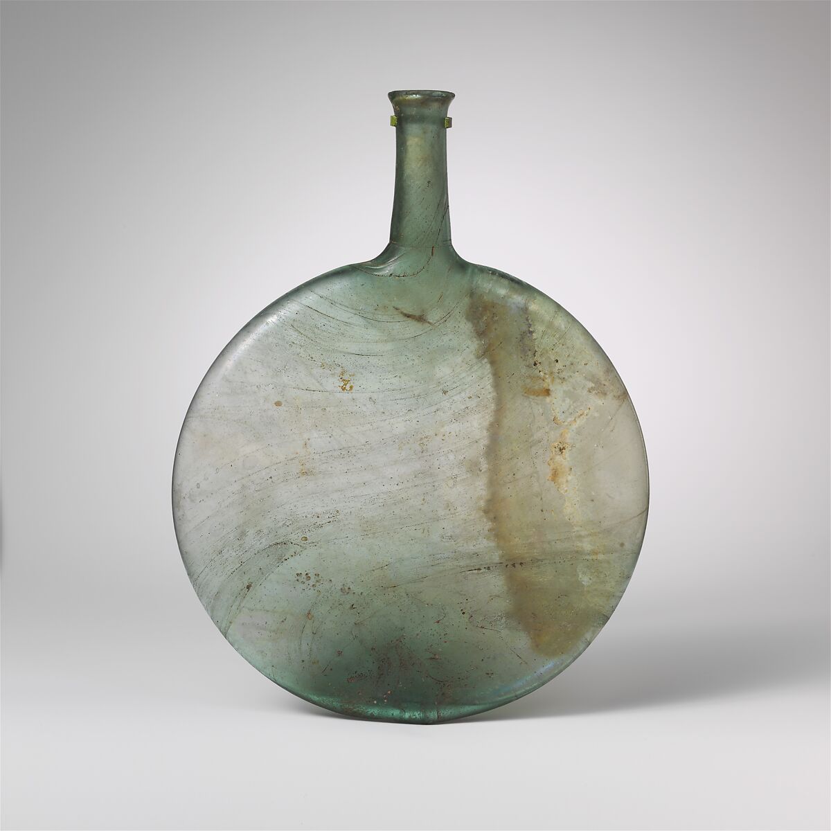 Glass lentoid bottle, Glass, Roman 