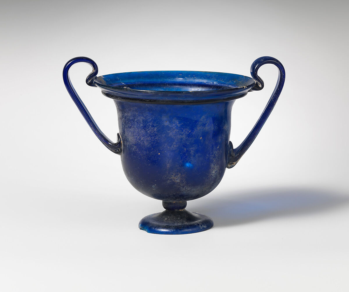 Glass cantharus (drinking cup), Glass, Roman 