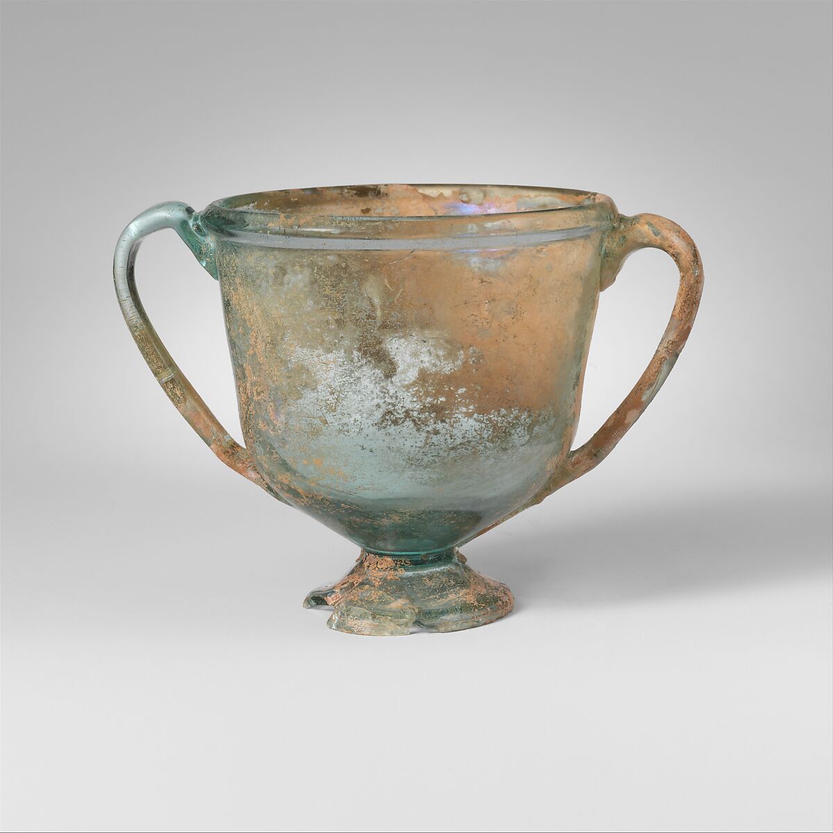 Glass cantharus (cup with two handles), Glass, Roman 
