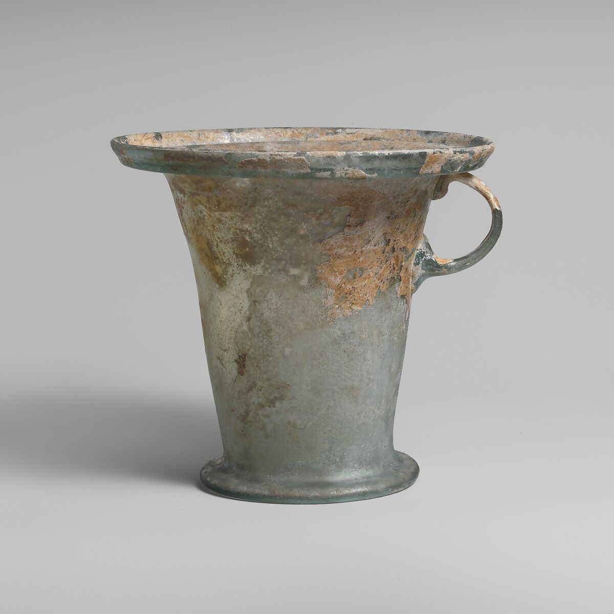 Glass modiolus (one-handled cup), Glass, Roman 