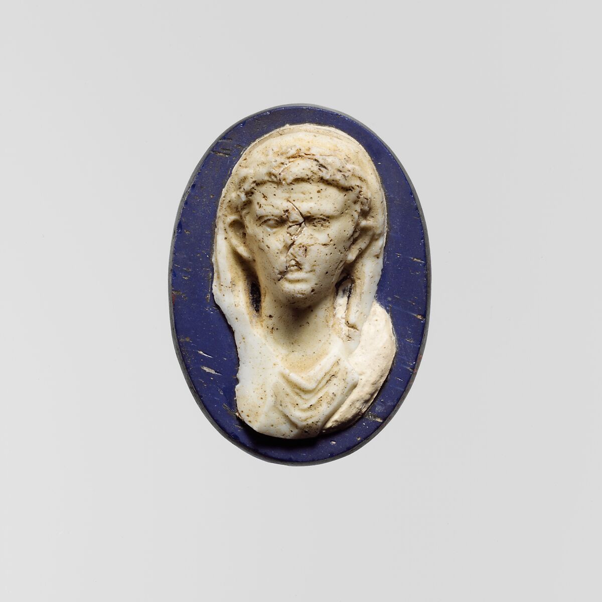 Cameo glass medallion of the emperor Augustus, Glass, Roman 