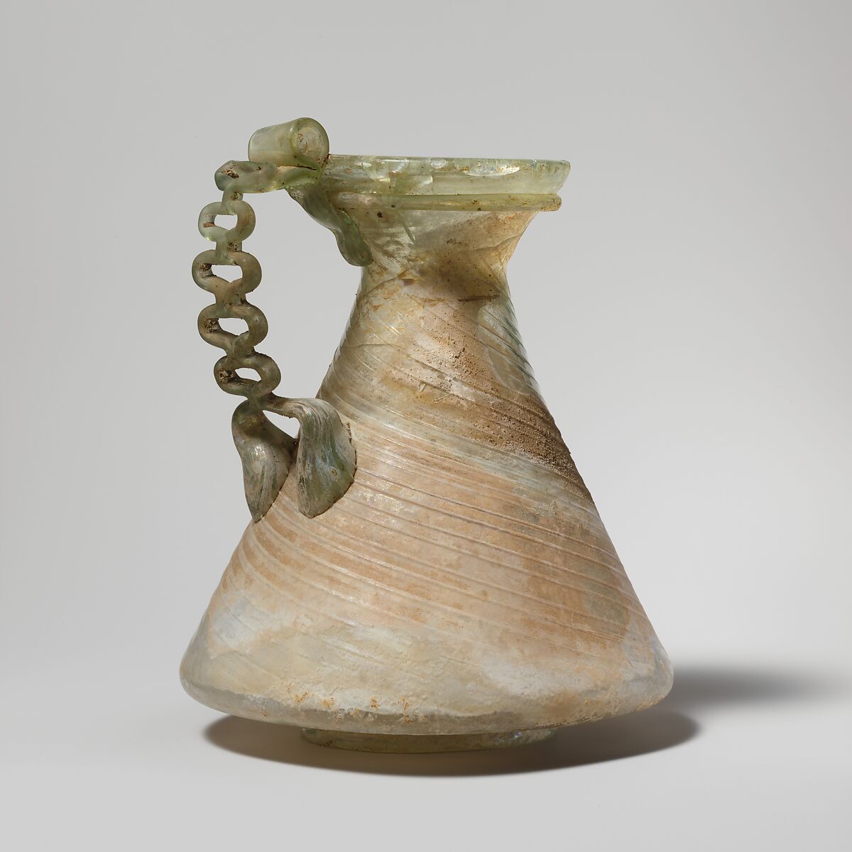 Glass jug with chain handle, Glass, Roman 