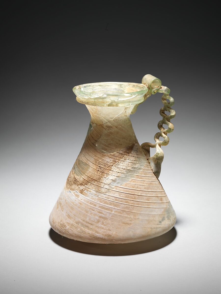 Glass jug with chain handle, Glass, Roman 