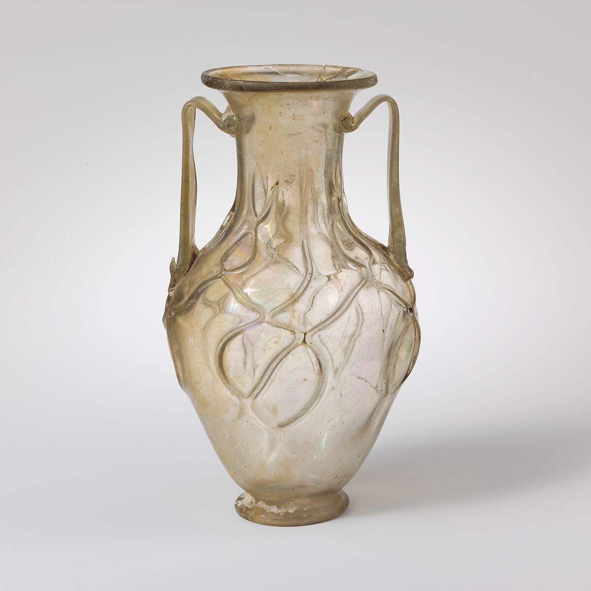 Glass jar with two handles (amphora), Glass, Roman 