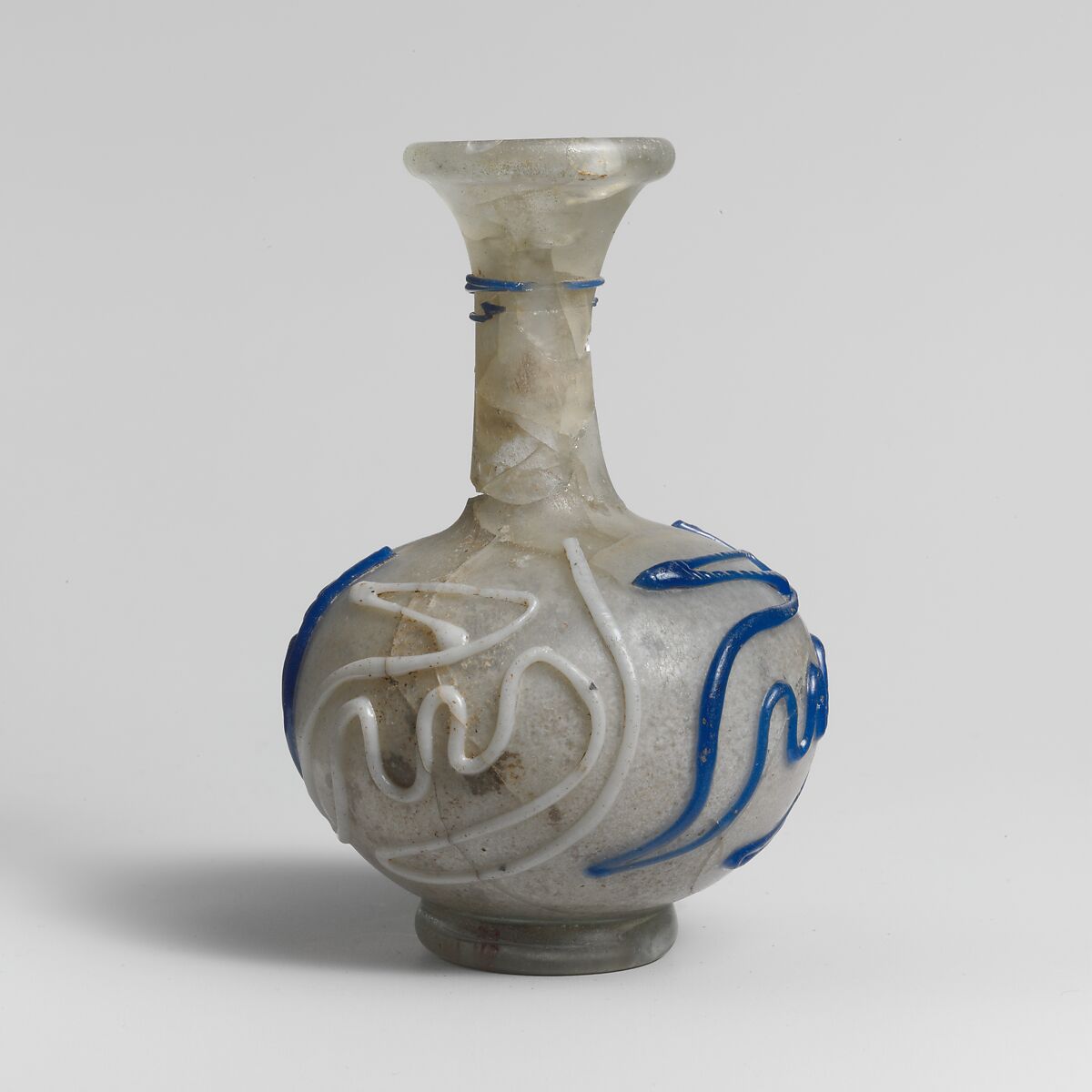 Glass bottle with snake-thread decoration, Glass, Roman, Rhenish 