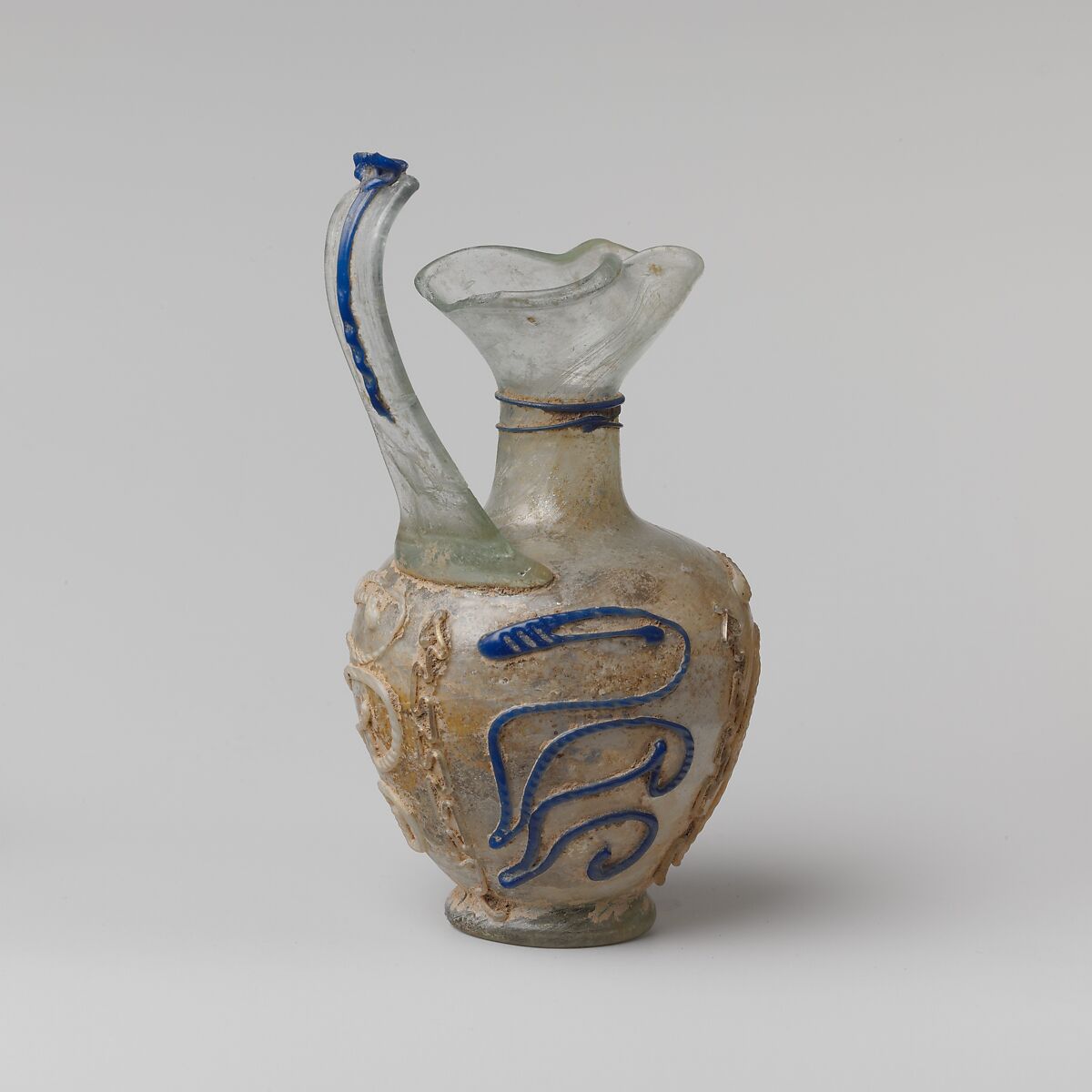 Glass jug (oinochoe) with snake-thread decoration, Glass, Roman, Rhineland 