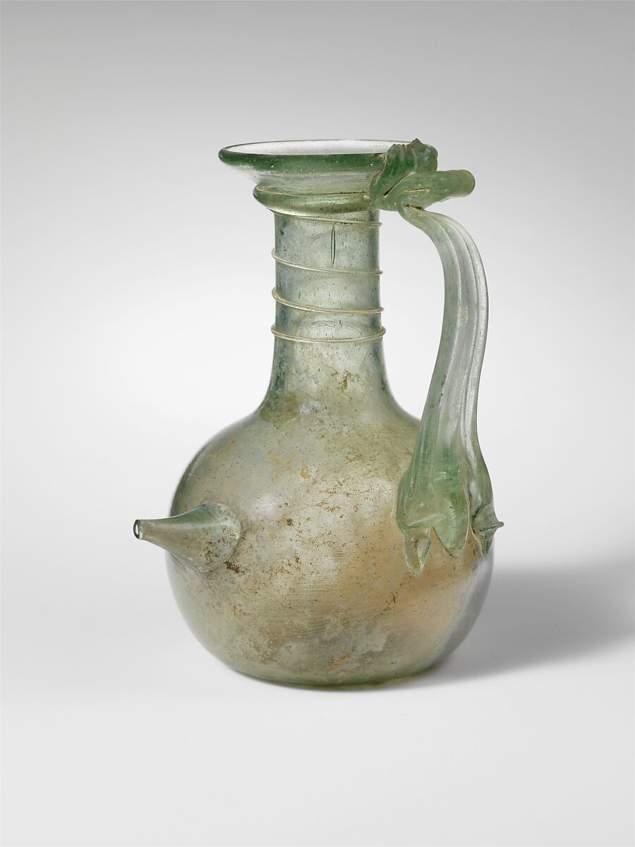 Glass jug with spout, Glass, Roman 