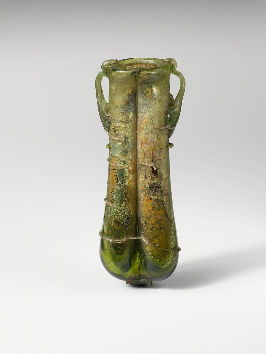 Glass double cosmetic flask (kohl tube), Glass, Roman, Syrian 