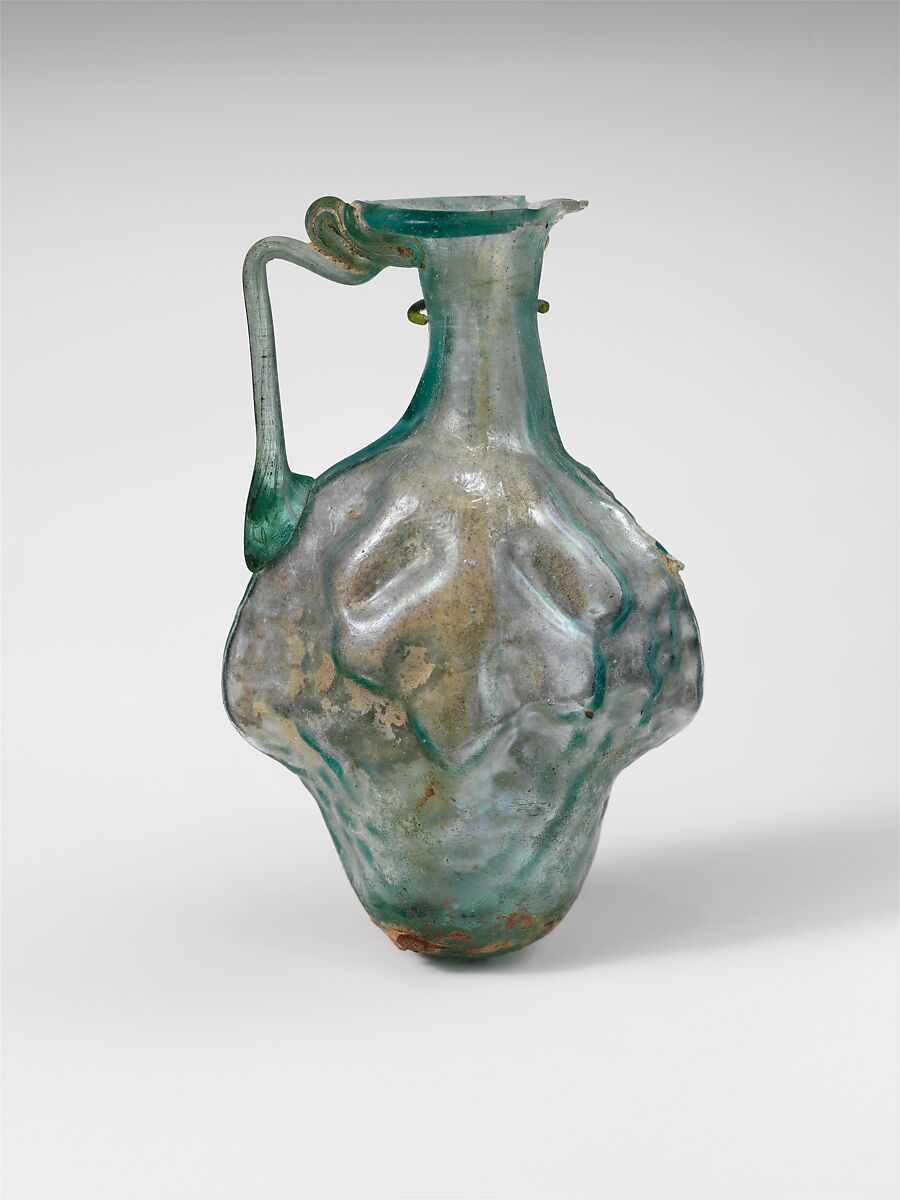 Glass bottle shaped like a bunch of grapes, Glass, Roman 