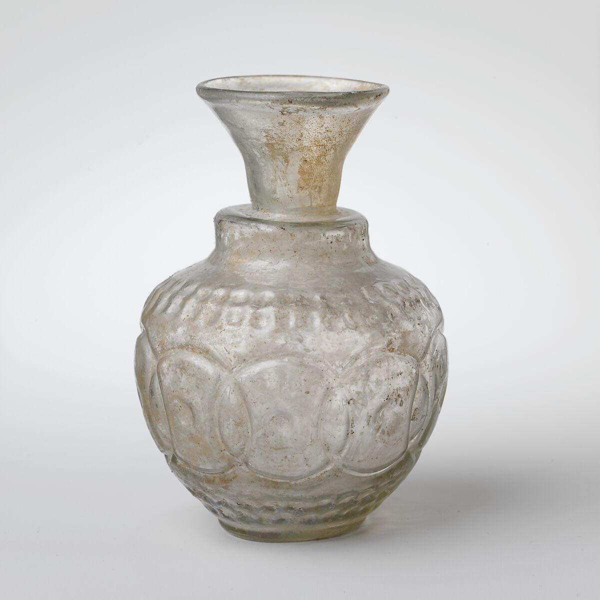 Glass flask decorated with intersecting circles, Glass, Roman 