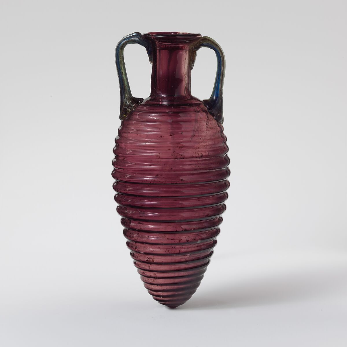 Glass amphoriskos with horizontal ribs, Glass, Roman 