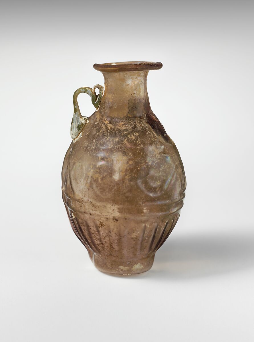 Glass amphoriskos with band of scrolls, Glass, Roman, Syro-Palestinian 