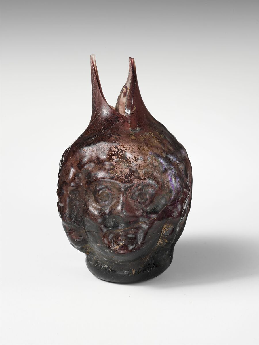 Glass double head-shaped flask, Glass, Roman