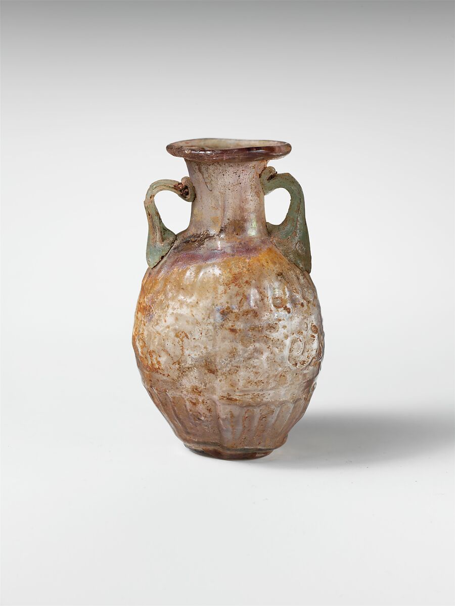 Glass amphoriskos with band of scrolls, Glass, Roman 