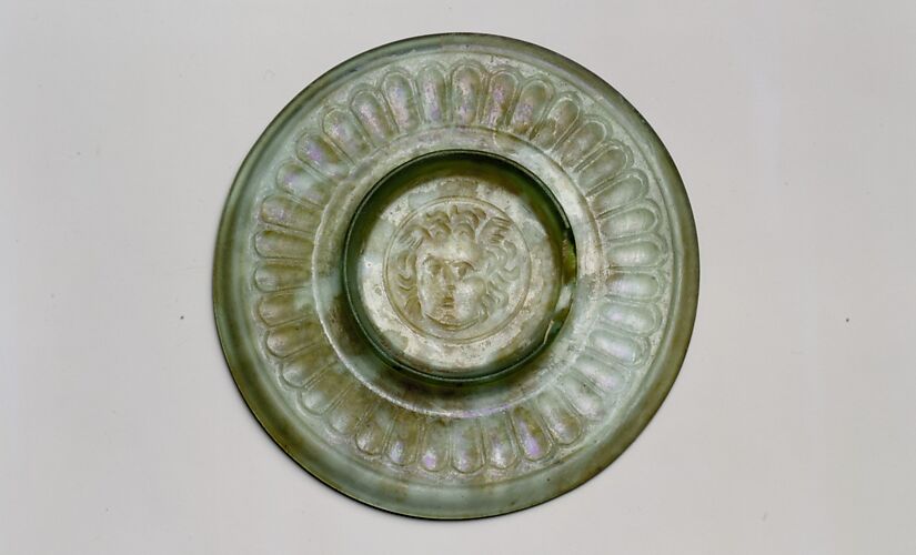 Glass plate with head of Medusa